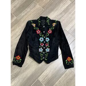 Vintage 80s Floral Beaded Suede Cropped Women's Jacket